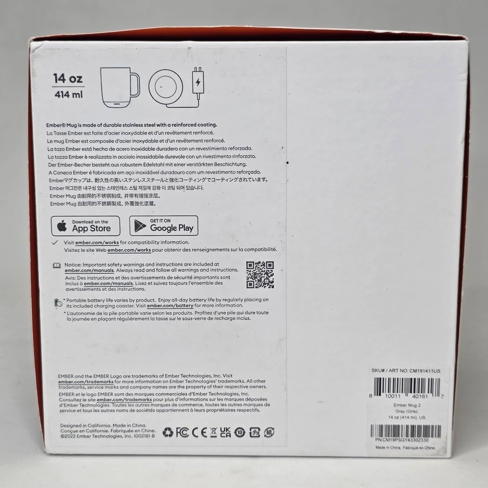 Ember Mug 2 Temperature Control Smart Mug 14oz Gray CM191411US Tea Coffee Cup - Picture 7 of 10